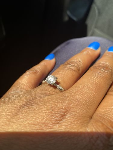 Customer photo review of Round Moissanite Infinity Petite Twisted Vine Engagement Ring