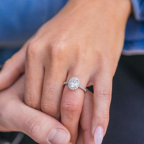 Customer photo review of Halo Oval Cut Moissanite Pave Sterling Silver Engagement Ring