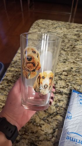 Customer photo review of Personalized Dog Pint Glass