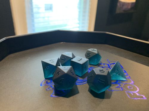 Customer photo review of Raised Dark Blue Glass DnD Dice Set All Number Dice