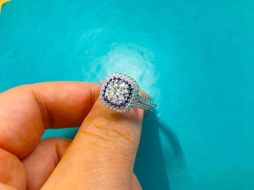 Customer photo review of Double Halo Moissanite Split Shank Pave Engagement Ring