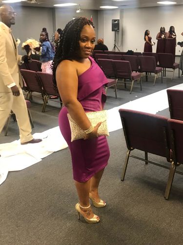 Customer photo review of Sexy Solid Split Joint Asymmetrical Oblique Collar A Line Dresses