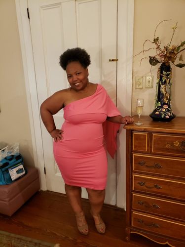 Customer photo review of Sexy Solid Split Joint Asymmetrical Oblique Collar A Line Dresses