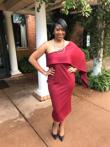 Customer photo review of Sexy Solid Split Joint Asymmetrical Oblique Collar A Line Dresses