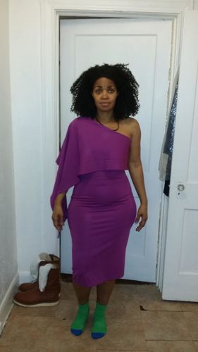 Customer photo review of Sexy Solid Split Joint Asymmetrical Oblique Collar A Line Dresses