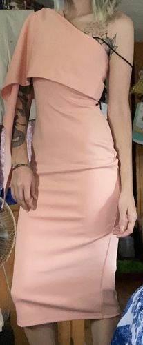 Customer photo review of Sexy Solid Split Joint Asymmetrical Oblique Collar A Line Dresses