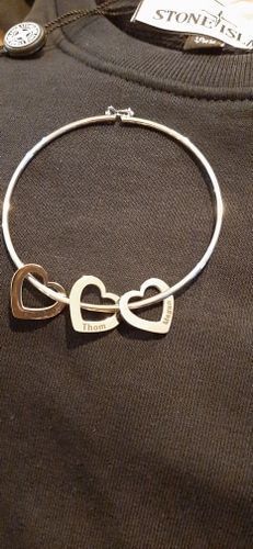 Customer photo review of LOANYA Bangle With Heart Charms And Personal Engraving