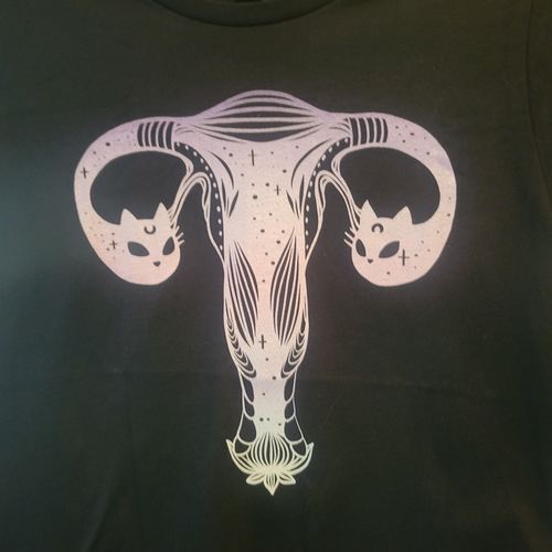 Customer photo review of Uterus And Ovaries Cats, Ladies Black T-Shirt