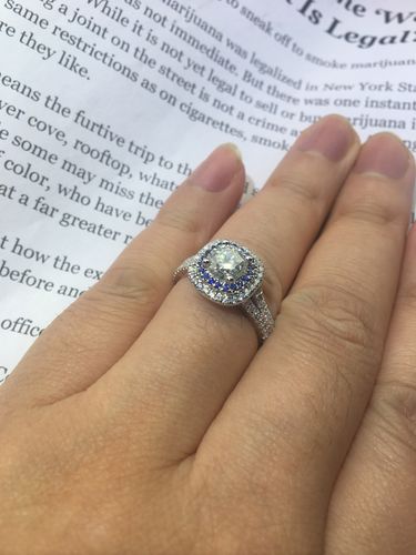 Customer photo review of Double Halo Moissanite Split Shank Pave Engagement Ring