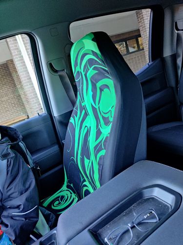 Customer photo review of Black & Neon Green Tribal Swirls Car Seat Covers 102802
