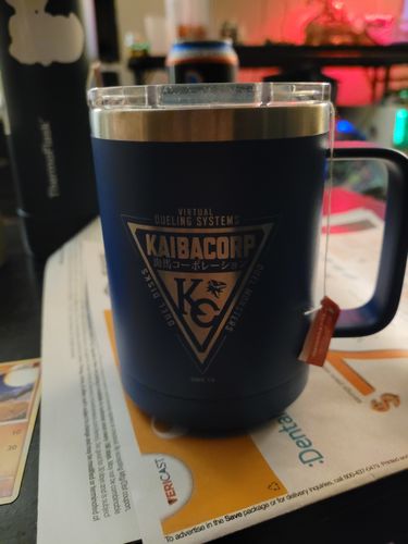 Customer photo review of Kaiba Corp Dueling System - Laser Etched Stainless Steel Coffee Mug