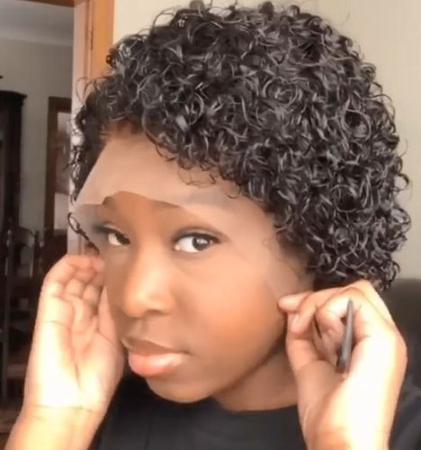Customer photo review of Short Pixie Curly Lace Wig