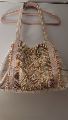 Customer photo review of Rose Gold Tote-Hand Beaded Metallic Tote For Women