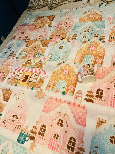 Customer photo review of Gingerbread Town Throw Blanket