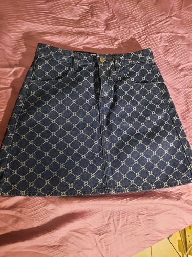 Customer photo review of Argyle Pattern Belted Denim Skirt