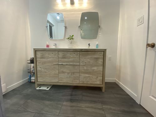 Customer photo review of DOLCE- 60" Double Sink, Nature Wood, Quartz Countertop, Floor Standing Modern Bathroom Vanity