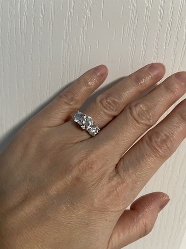 Customer photo review of Three Stone Moissanite Triple Row Pave Accents Engagement Ring
