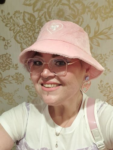 Customer photo review of Just A Girl Fuzzy Bucket Hat