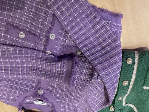 Customer photo review of Raw Trim Pocket Patched Tweed Plaid Button Up Cardigan