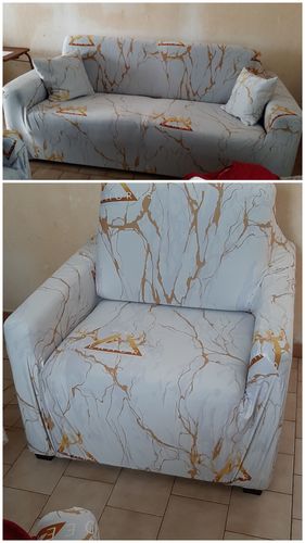 Customer photo review of marbré or - DEUX PIÈCES - HOUSSES EXTENSIBLES DE COUSSIN 45 CM X 45 CM - LA MAISON DES HOUSSES