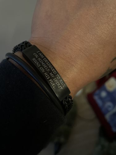 Customer photo review of Engravable Double Franco Link Matte Steel ID Bracelet