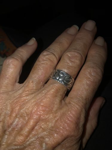 Customer photo review of 925 Sterling Silver Lotus Ring with the Heart Sutra Inside Adjustable