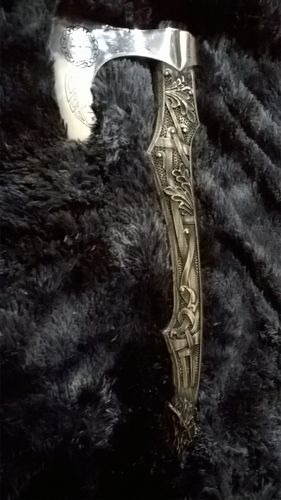 Customer photo review of Viking runic talisman axe with carved handle