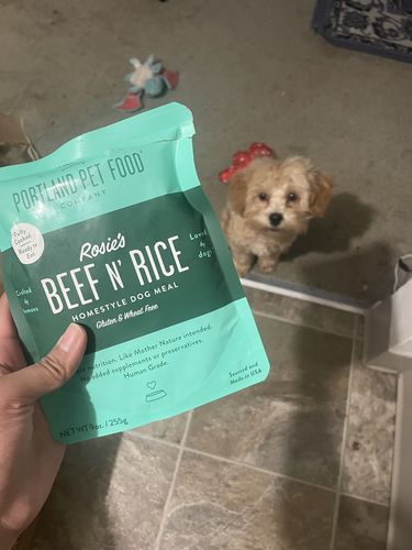 Customer photo review of Rosie's Beef N' Rice Meal Pouch
