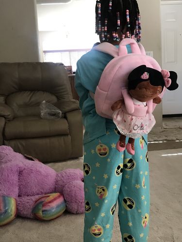 Customer photo review of Personalized Leyadoll Doll Backpack (Strawberry) - 2 Skin Tones