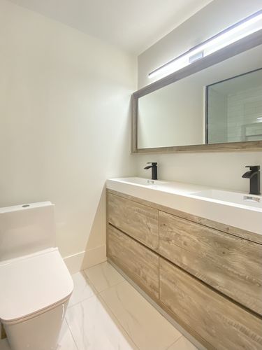 Customer photo review of BLISS- 60" Nature Wood, Mirror With Wood Frame and Bottom Shelf