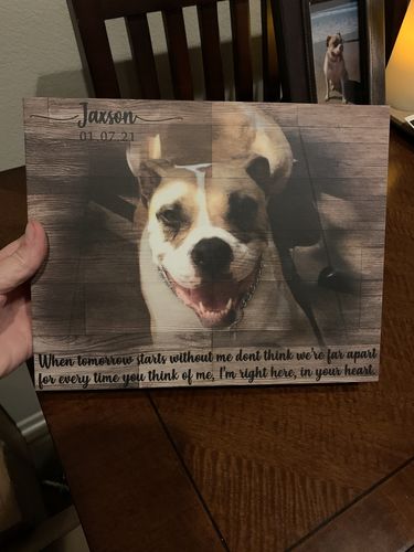 Customer photo review of Wooden Animal Portrait Sign | Personalized Canvas Wall Art