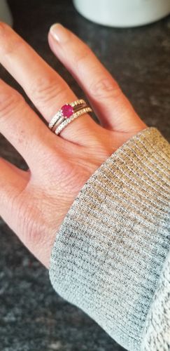 Customer photo review of Moissanite Round Half Eternity Sterling Silver Wedding Band Stackable Ring