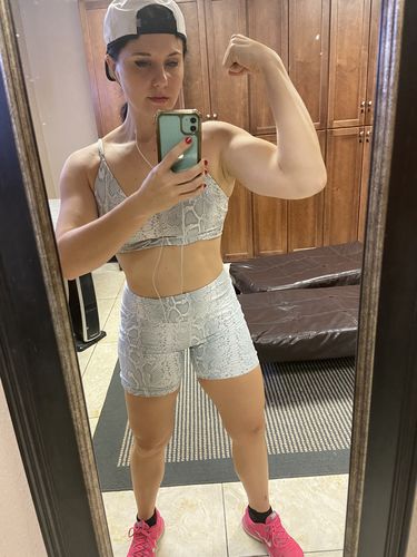 Customer photo review of High-Rise Butt Lift Pocket Biker Shorts - White Snake