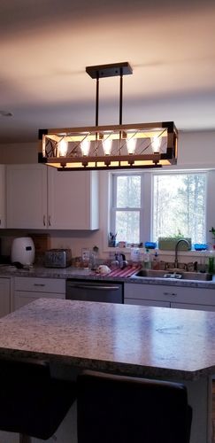 Customer photo review of Farmhouse Wood Rectangle Linear Chandelier