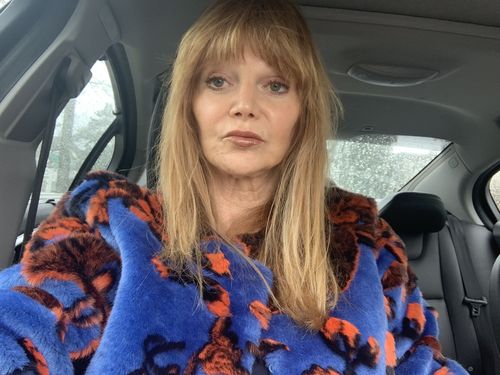 Customer photo review of Joseph Ribkoff Blue/Multi Floral Print Faux Fur Coat Jacket 203235 NEW