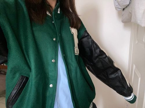 Customer photo review of "Blessed" Varsity Jacket