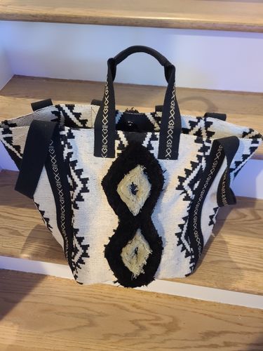 Customer photo review of Whisper White Fringe Embroidered Three Way Tote
