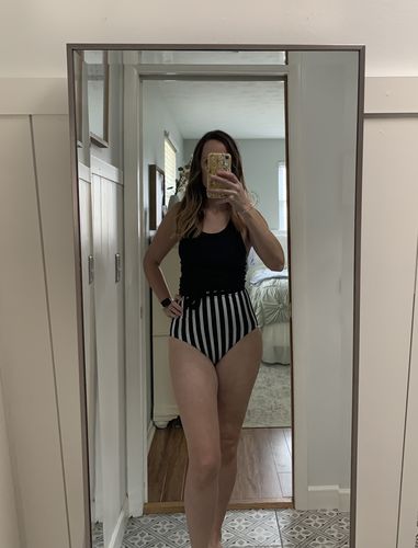 Customer photo review of Bali Reversible Bottoms | Black/Black & White Stripe