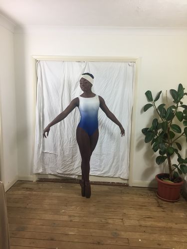 Customer photo review of Women's Cilicia Leotard - Ocean Blue Ombre with White Mesh