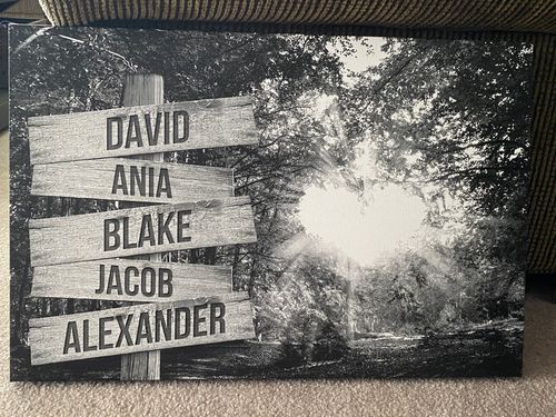 Customer photo review of Love Canopy Family Names Premium Canvas