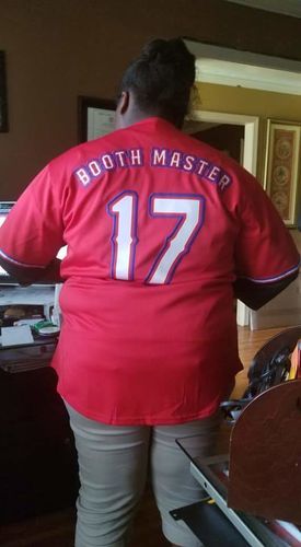 Customer photo review of Custom White Red-Navy Authentic Baseball Jersey