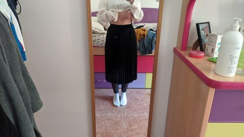 Customer photo review of Vivid Nude Elastic Waist Pleated Skirt A Line Spring Skirt ( Limited Stock)