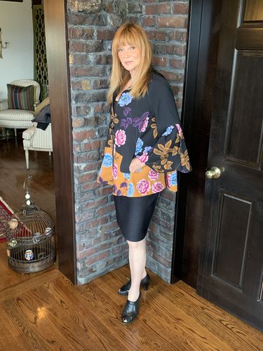 Customer photo review of Joseph Ribkoff Black/Multi Floral Print Zip-Up Coat Jacket 203280 NEW