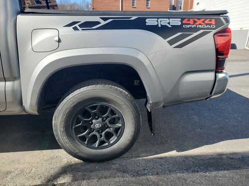 Customer photo review of SR5 4x4 off-road bedside vinyl decal set fits 2013-2020 Toyota Tacoma
