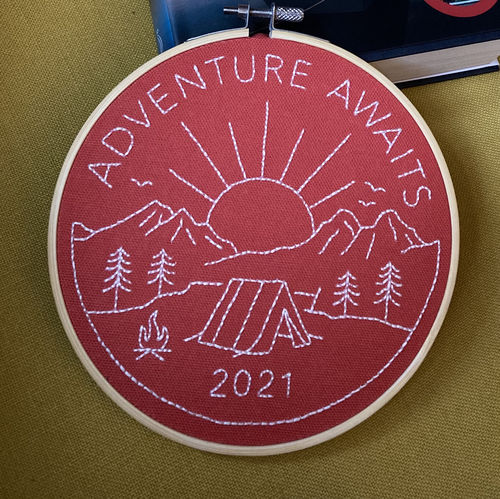 Customer photo review of Adventure Awaits 2021 Hoop Embroidery Kit