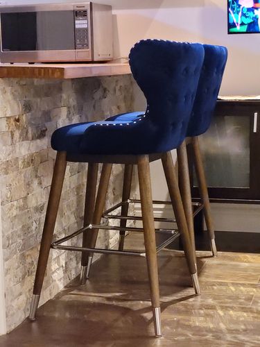 Customer photo review of Marbella Counter Stool 27” (Set of 2) - Blue Velvet