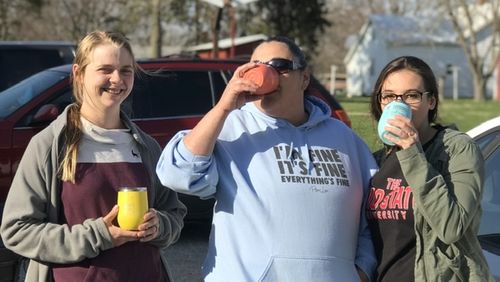 Customer photo review of Warning The Girls Are Drinking Again 12oz Stemless Wine Cup