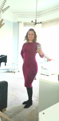 Customer photo review of 100% Pure Mongolian Cashmere Boat Neck Dress Mulberry