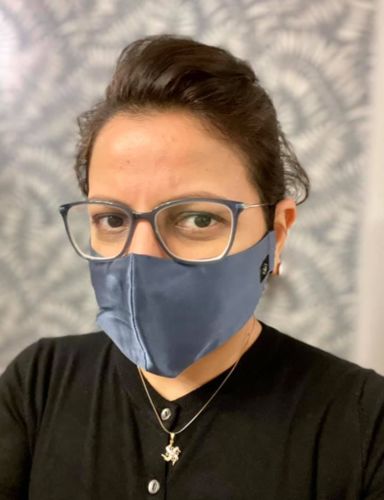 Customer photo review of Midnight Blue Pure Silk Face Covering