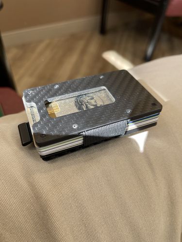 Customer photo review of Imola Red Aluminum Minimalist Wallet